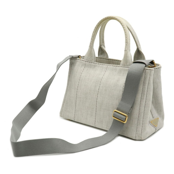 Prada Gray Canvas Tote Denim Canapa Bianco Bag 2WAY - Picture 1 of 8